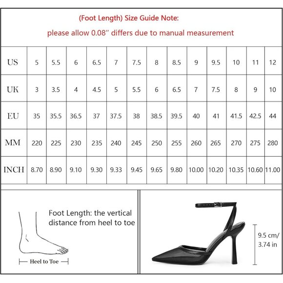 Close Toe Ankle Strap Women Black Heels Pointed Toe Stiletto Pumps Wedding Shoes - Picture 7 of 7